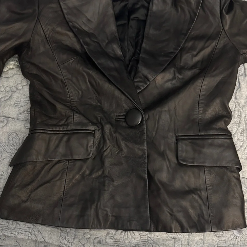 Banana Republic Leather Blazer Black 2 One Button Jacket - Picture 5 of 8